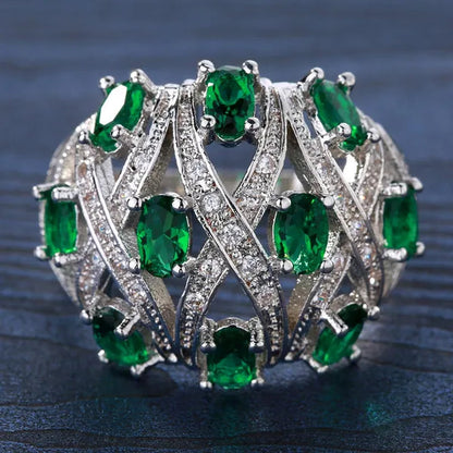 Silver Natural stones Ruby and Emerald and Sapphire White Sapphire Wedding Birthstone Bride Engagement Ring Jewelry