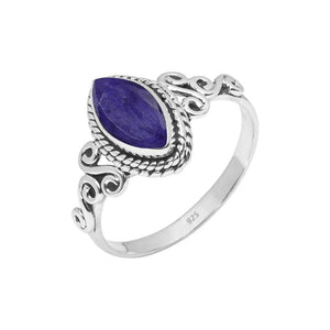 Blue Sapphire Stone Ring 925 Sterling Silver Statement Ring for Women and Girls Handmade Rings Natural Gemstone Ring Promise Ring for Christmas Size US 8 Gift for Her