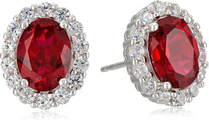 Sterling Silver White Sapphire Halo Oval Stud Earrings , (Previously Amazon Collection)