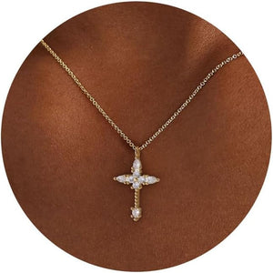 Cross Necklace for Women, 14K Gold Plated/Silver Chunky Cross Necklace Simple Faith Charm Necklaces Statement Crucifix Pendant Necklaces for Women Trendy Gold Jewelry Gifts