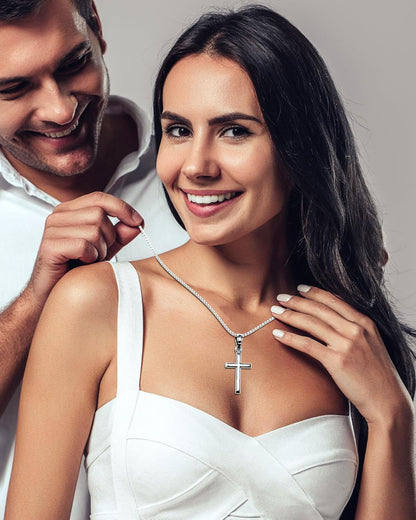 Cross Pendant Necklace with Bible Verse - Top-Grade 316L Stainless Steel, Sleek Polished Design, Skin-Friendly, Christian Jewelry for Men and Women