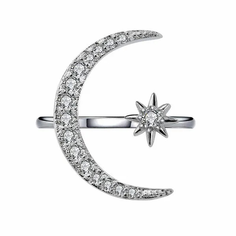 Gorgeous Women 925 Sterling Silver Rose Gold Natural Gemstones White Sapphire Diamond Stars Moon Adjustable Open Ring Romantic Wedding Bride Engagement Anniversary Rings Jewelry