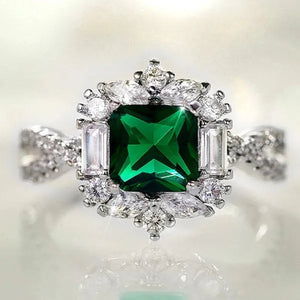 Exquisite Bridal Engagement Rings Cubic Zirconia Emerald Rings for Women Princess Wedding Ring Jewelry