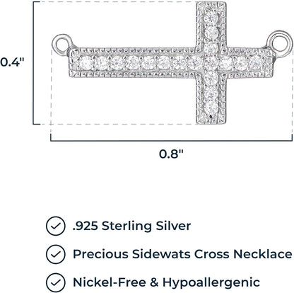 .925 Sterling Silver Rhodium Plated Cubic Zirconia Sideways Cross Sterling Silver Necklace for Women - Faith Dainty Jewelry Choker Cross Necklace for Women, Adjustable Chain 16 Inch