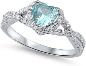 Sterling Silver Heart Halo Cubic Zirconia Promise Ring