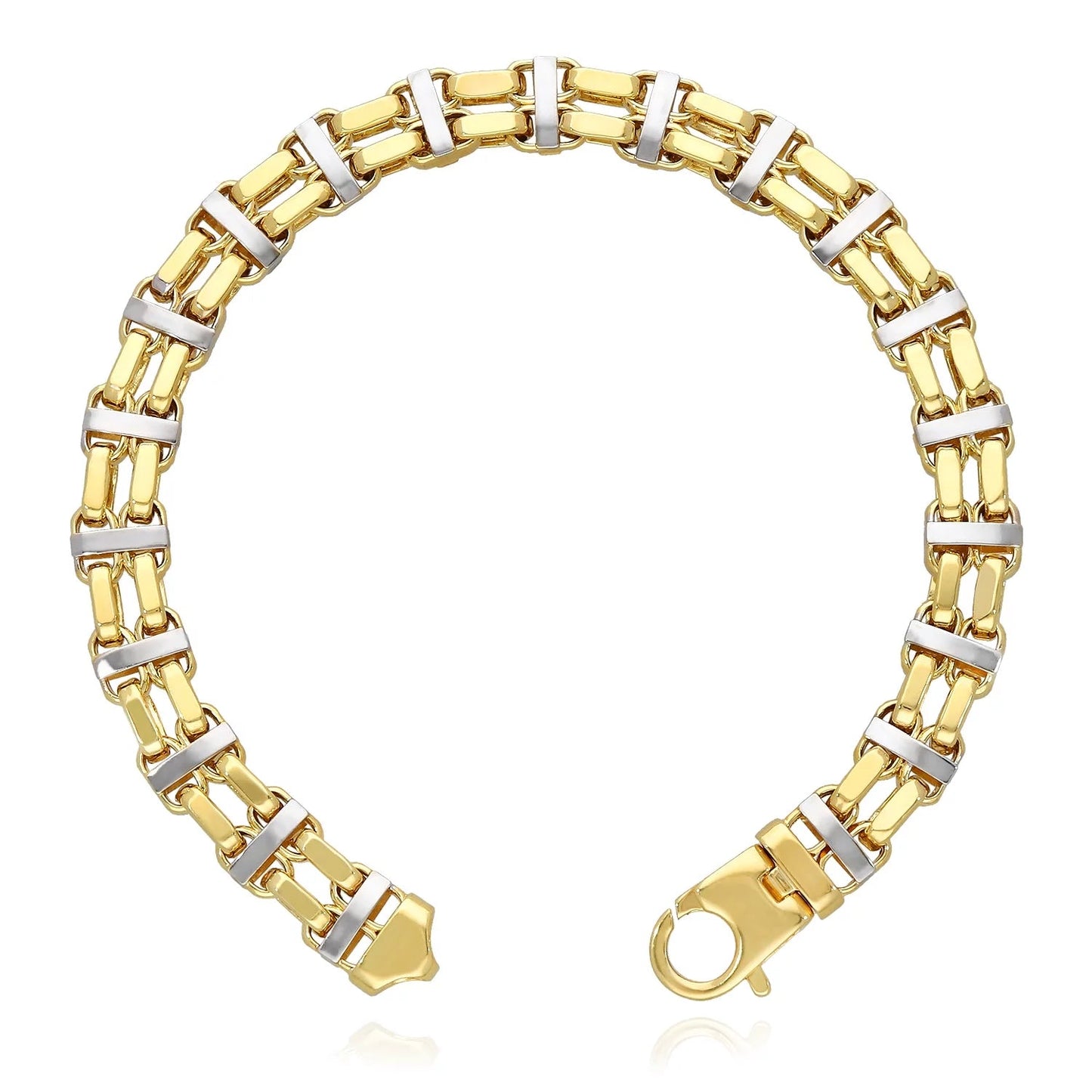 14K Two-Tone Yellow White Gold 8.5Mm Hollow Bike Double Rolo Bracelet 8.5"