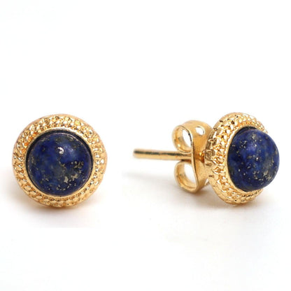 Gempires Lapis Lazuli Stud Earrings, Hypoallergenic round Stud Earrings, Trendy Western Antiqued Style, September Birthstone Jewelry, Party Wear, 14K Gold Plated, Gift for Mom Wife S Daughter