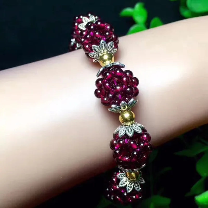 1PC Natural Garnet Bracelet Women 3mm Lucky Ball Bracelet Jewelry Gift Women Bangles