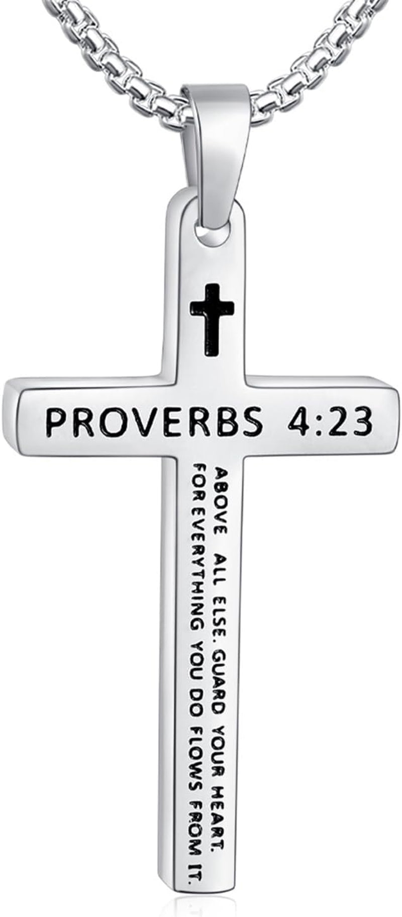 Bible Verse Cross Necklace for Men, Stainless Steel Mens Necklace, Black/Gold/Silver Tone Cross Pendant for Men