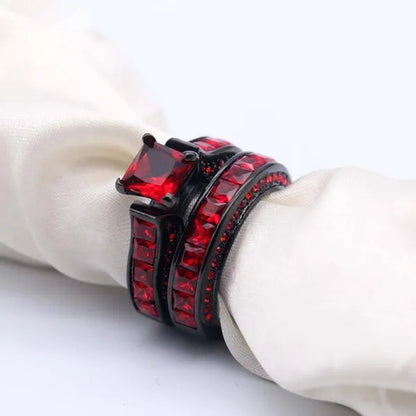 Couple Rings Sz 6-12 Titanium Steel Red Wood Mens Wedding Band Ruby Black Gold Filled Womens Wedding Ring Sets