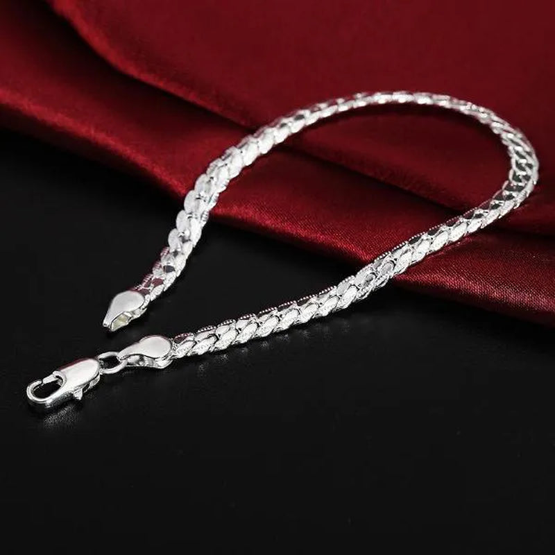 18k Gold/925 Sterling Silver Classic Flat Sideways Chain Bracelets for Women Men's Fashion Party Wedding Jewelry Gifts