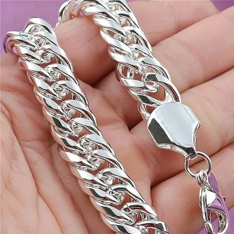 925 Sterling Silver 6MM/10MM Thick Tight Filled Heavy 925 Solid Silver Double Cuban Link Chain Necklace&Bracelet Fashion Jewelry Set(20/22/24 inches)for Women and Men