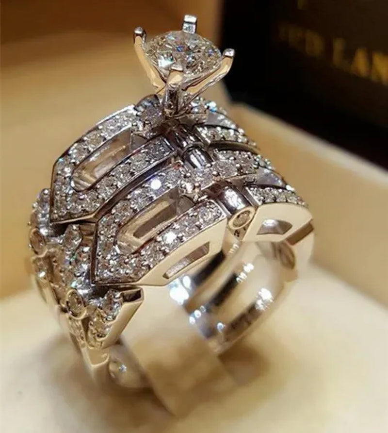 2 pieces / set of gifts handmade luxury exquisite ring fashion jewelry  birth stone anniversary party bride princess wedding ring engagement set ring size 5-11 - WORLD TIME VISITS