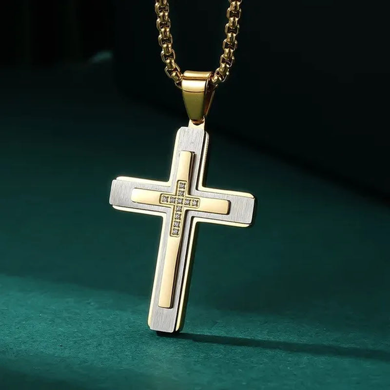 Luxury Fashion Creative Men's Diamond Cross Necklace Diamond Cross Pendant Amulet Pendant Hip-hop Necklace Men's Religious Cross Jewelry Party Anniversary Gift