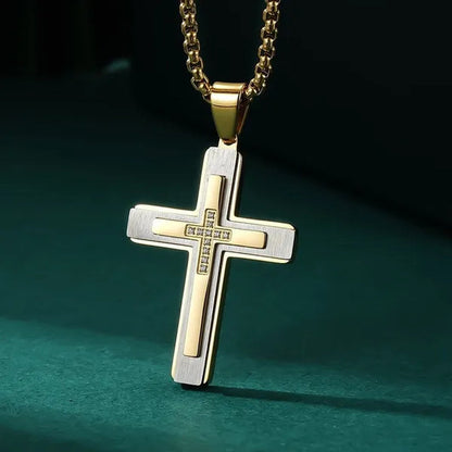 Luxury Fashion Creative Men's Diamond Cross Necklace Diamond Cross Pendant Amulet Pendant Hip-hop Necklace Men's Religious Cross Jewelry Party Anniversary Gift