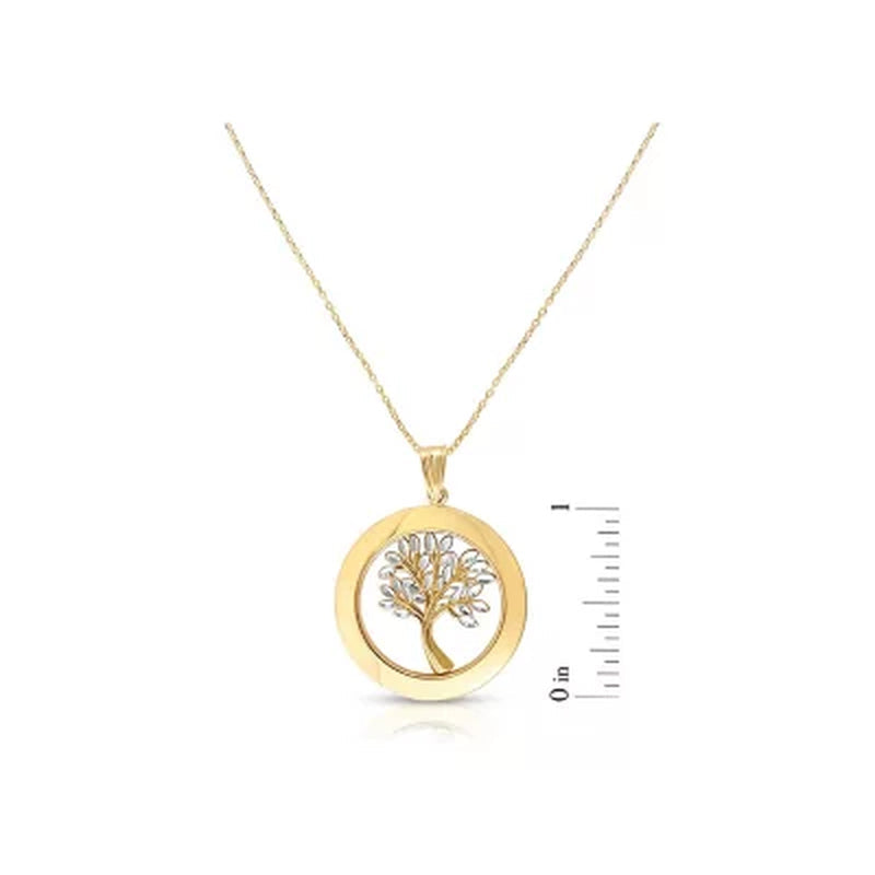Tree of Life Pendant, Necklace 16"-18" in 14K Two-Tone Gold