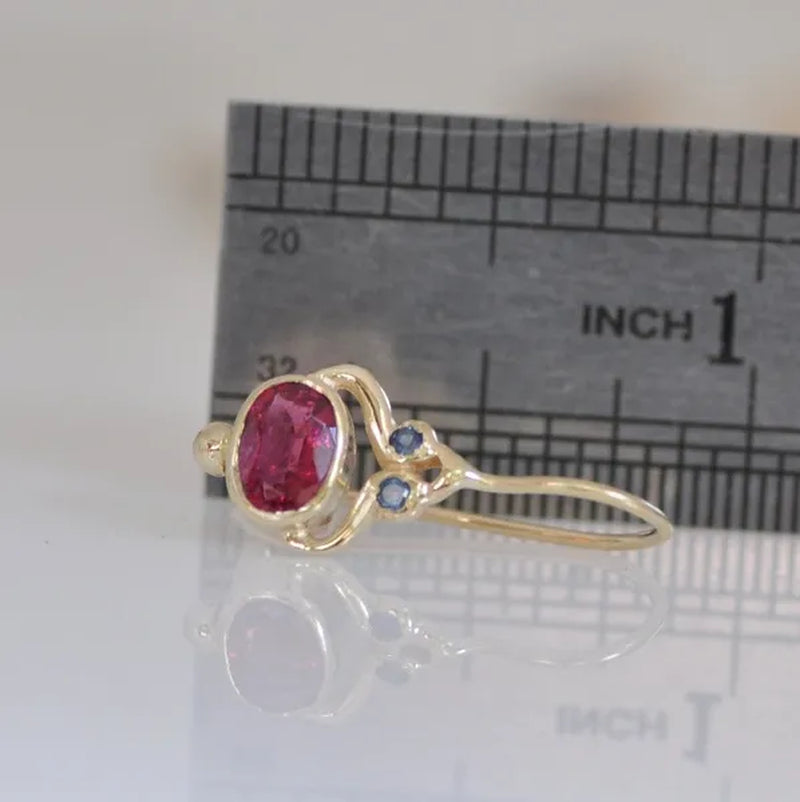 Unique Blue Sapphire Oval Pink Tourmaline Gemstone Dangle Hook Earrings Women Jewelry Gifts