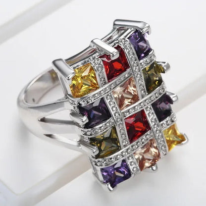 Fashion Woman Jewelry 925 Sterling Silver Gemstone Tanzanite Ruby Topaz Peridot Ring Size 6 7 8 9 10 11 12