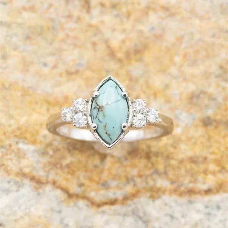3Pcs/Set Exquisite and Elegant Inlaid Zircon and Turquoise Women'S Ring, Fashionable Bride Engagement Wedding Ring Set Promise Ring, Valentine'S Day, Birthday Gift for Her, Jewelry Accessories - WORLD TIME VISITS