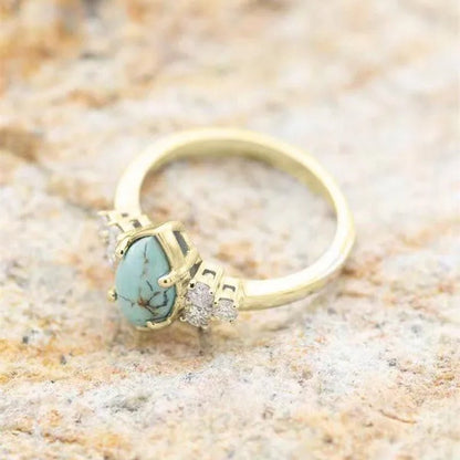 3Pcs/Set Exquisite and Elegant Inlaid Zircon and Turquoise Women'S Ring, Fashionable Bride Engagement Wedding Ring Set Promise Ring, Valentine'S Day, Birthday Gift for Her, Jewelry Accessories - WORLD TIME VISITS