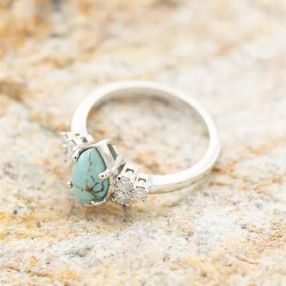 3Pcs/Set Exquisite and Elegant Inlaid Zircon and Turquoise Women'S Ring, Fashionable Bride Engagement Wedding Ring Set Promise Ring, Valentine'S Day, Birthday Gift for Her, Jewelry Accessories - WORLD TIME VISITS