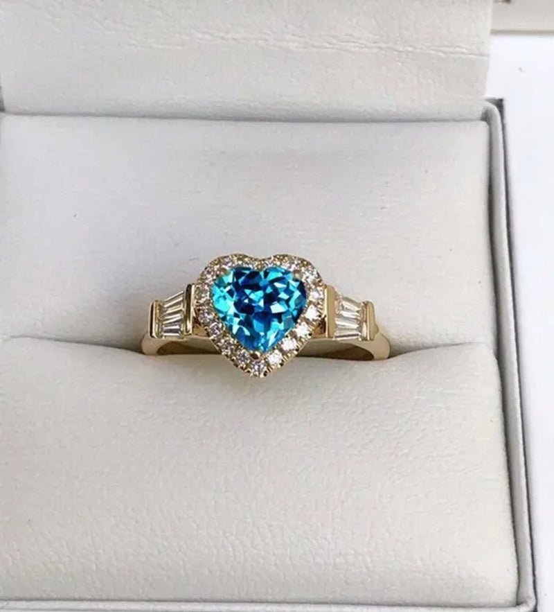 4 colors elegant and noble fashion heart - shaped zirconia ring sea blue heart - shaped inlaid ladder zirconia ring engagement wedding anniversary banquet birthday Christmas gift romantic bride wedding eternal jewelry ring (size 5 - 12) - WORLD TIME VISITS