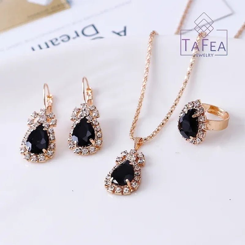 4 Pieces / Set Luxury Necklace Set Engagement Ring Earrings Pendant Beautiful Rose Gold Wedding Jewelry Set - WORLD TIME VISITS