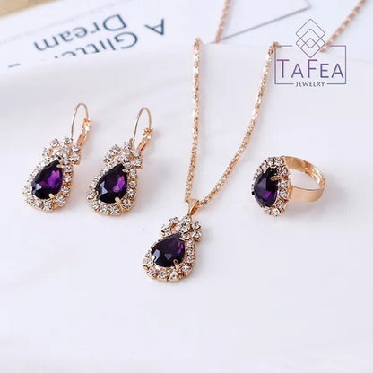4 Pieces / Set Luxury Necklace Set Engagement Ring Earrings Pendant Beautiful Rose Gold Wedding Jewelry Set - WORLD TIME VISITS