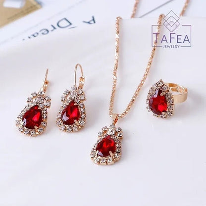 4 Pieces / Set Luxury Necklace Set Engagement Ring Earrings Pendant Beautiful Rose Gold Wedding Jewelry Set - WORLD TIME VISITS