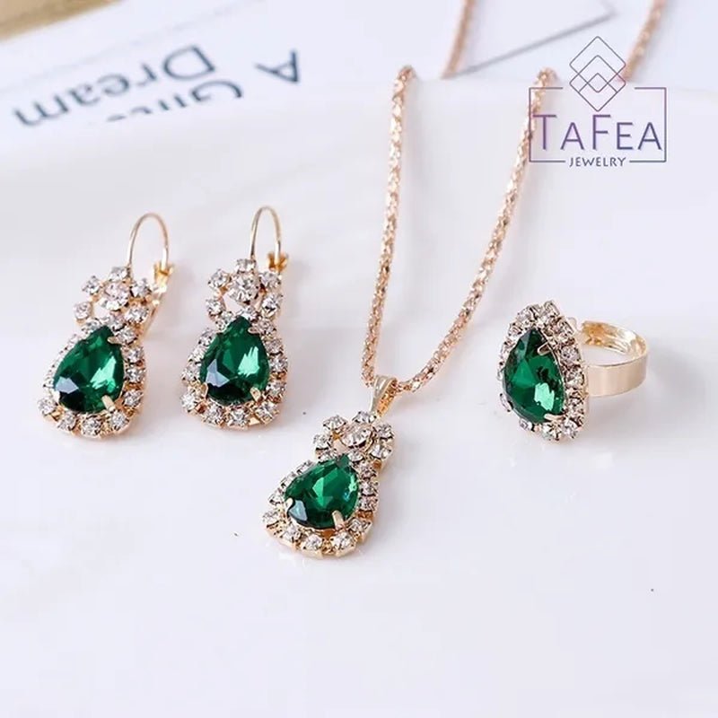 4 Pieces / Set Luxury Necklace Set Engagement Ring Earrings Pendant Beautiful Rose Gold Wedding Jewelry Set - WORLD TIME VISITS