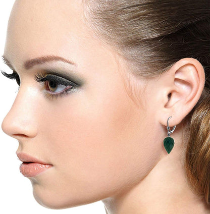 14K Solid Gold Leverback Earrings with Drop Briolette Green Sapphire Emerald Looking