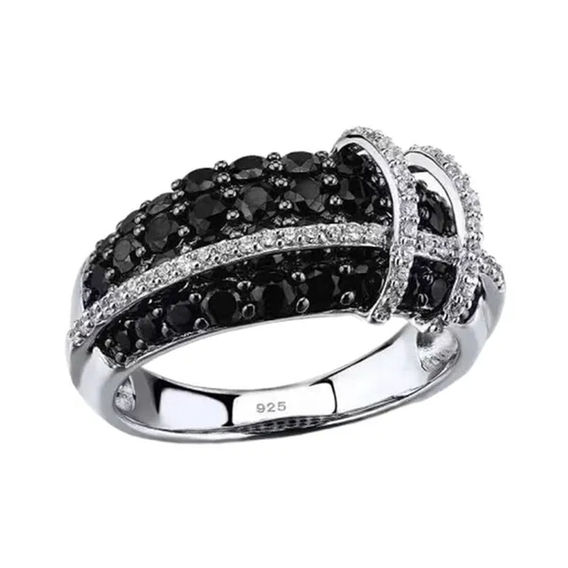 Fashion Women Creative Cross Cross Zircon Ring Black and White Bicolor Zircon Ring Engagement Rings for Women Princess Jewelry Lovely Girl Birthday Party Anniversary Gift Size: 5-11