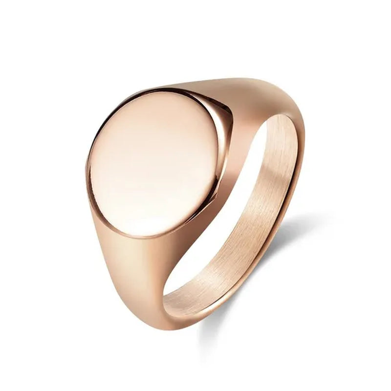 Simple Plain High Polish Flat Round Signet Stamp Ring for Women Men 316L Stainless Steel Punk Rock Cool Rings Comfort Fit Band Size 7-12 Silver / Black / Gold / Rose Gold