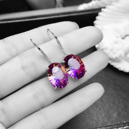 2022 Fashion Trend New Earrings Colorful Gemstone Amethyst Plating 18K Earrings for Women Charm Jewelry Christmas Party Gift