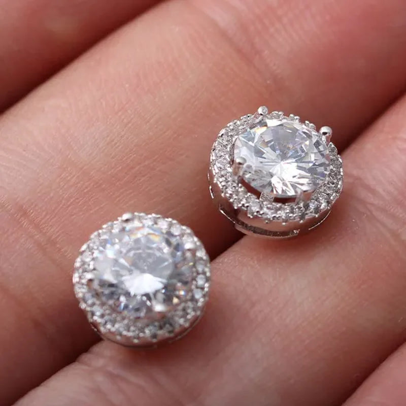 Brilliant round Cut Halo Solitaire Moissanite & Simulated Diamond Solitaire Stud Back Earrings Engagement & Wedding Jewelry Ear Studs Bridal Gift Diamond Stud Earrings Stud Earrings Stud Earrings for Women Jewelry