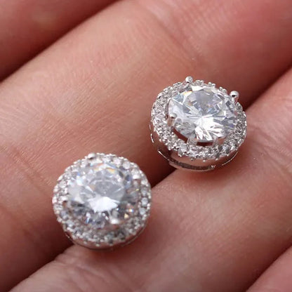 Brilliant round Cut Halo Solitaire Moissanite & Simulated Diamond Solitaire Stud Back Earrings Engagement & Wedding Jewelry Ear Studs Bridal Gift Diamond Stud Earrings Stud Earrings Stud Earrings for Women Jewelry