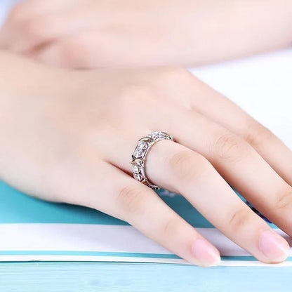 So Sparkling ! 925 Solid Sterling Silver Natural Gemstone White Sapphire Diamond Eternity Stackable Band Ring Wedding Engagement Fine Jewelry