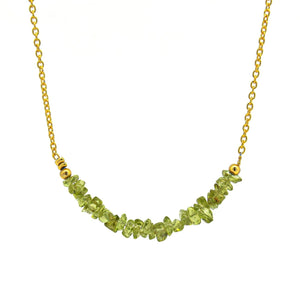 Gempires Peridot Chips Bar Necklace, Peridot Nugget Healing Crystals 3-5 Mm, August Birthstone Jewelry for Women, 18 Inches Adjustable Gold Plated Chain