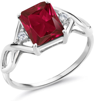 2.88 Cttw Red Created Ruby and White Lab Grown Diamond Ring for Women | 925 Sterling Silver | Available in Size 5, 6, 7, 8, 9