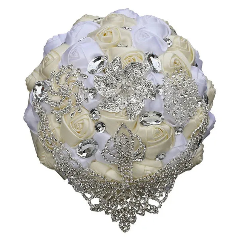 21cm Satin Flowers Wedding Bouquet Bridal Beautiful Hand Holding Flower Bouquet Rhinestone Brooch Bouquets Casamento Ramos De Novia Crystal Bridal Bouquet Broochfull