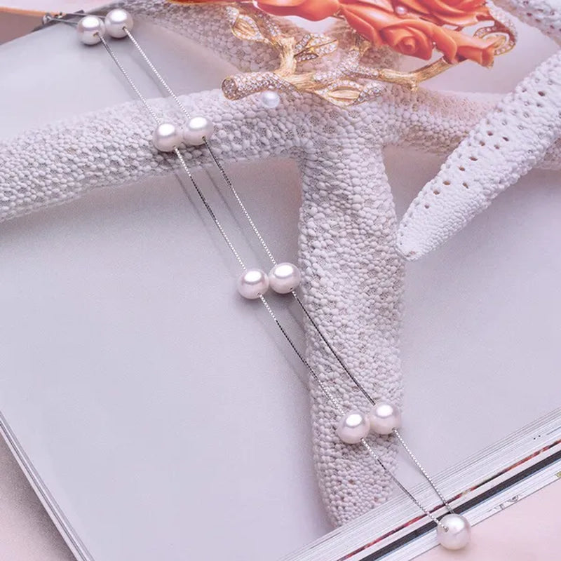 Trendy Simple 925 Sterling Silver with Natural Freshwater Pearl Necklace and Stud Earrings Jewelry Set for Women