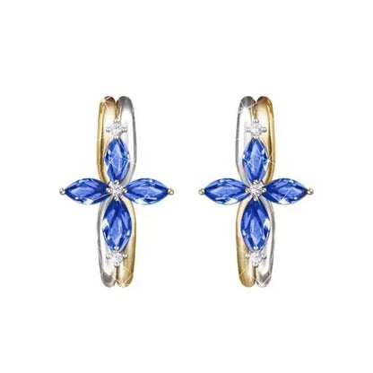 Exquisite 925 Sterling Silver Goldplated Natural Sapphire Amethyst Cross Ring Earrings Necklace Bride Princess Wedding Engagement Birthstone Jewelry Set Ring Size 5-10