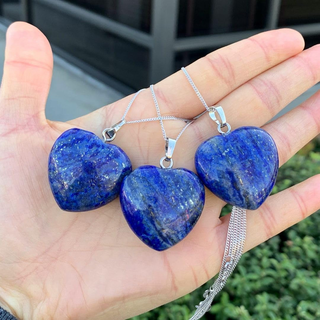 1Pc  Authentic 925 Sterling Silver Gemstone Necklace Large Heart Pendant 18 Inch Healing Chakra Stone Hypoallergenic Nickel Free Fine Women Jewelry