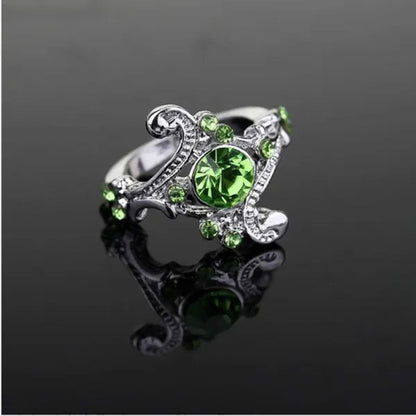 New Hogwarts Slytherin Ring Classic Magic School Charm Green Crystal Tsavorite Wedding Rings 925 Sterling Silver Engagement Rings