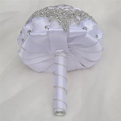21cm Satin Flowers Wedding Bouquet Bridal Beautiful Hand Holding Flower Bouquet Rhinestone Brooch Bouquets Casamento Ramos De Novia Crystal Bridal Bouquet Broochfull