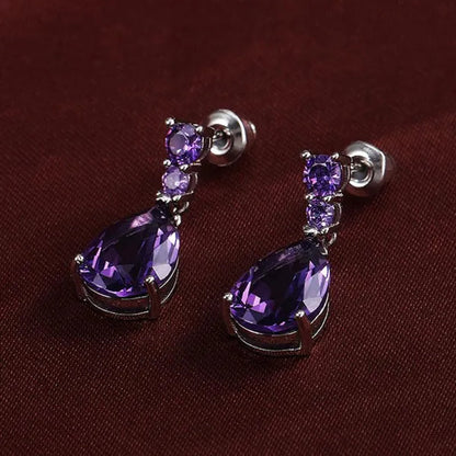 Exquisite Waterdrop Amethyst Drop Earrings for Women Engagement Wedding Jewelry Lover Birthday Gift - WORLD TIME VISITS