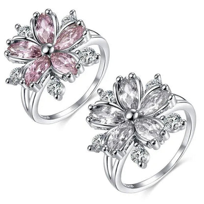 Elegant Women'S Flower Ring Luxury Pink Zircon Ring, Fashionable Flower Shape Women'S Ring, Engagement, Wedding Ring, Princess Ring, Promise Ring, Valentine'S Day, Christmas Gift. Size US5-11. Happy Shopping!