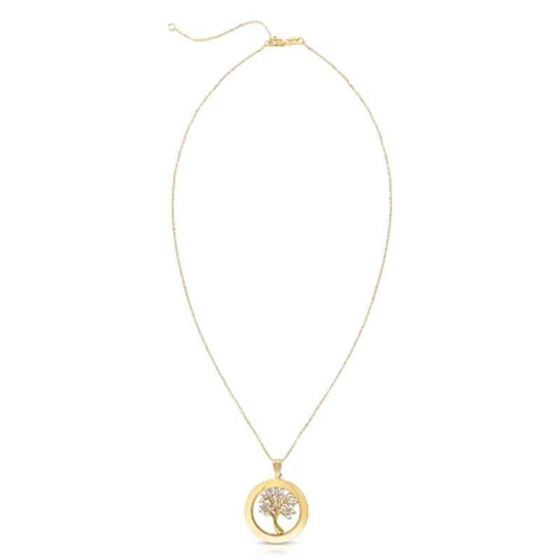 Tree of Life Pendant, Necklace 16"-18" in 14K Two-Tone Gold