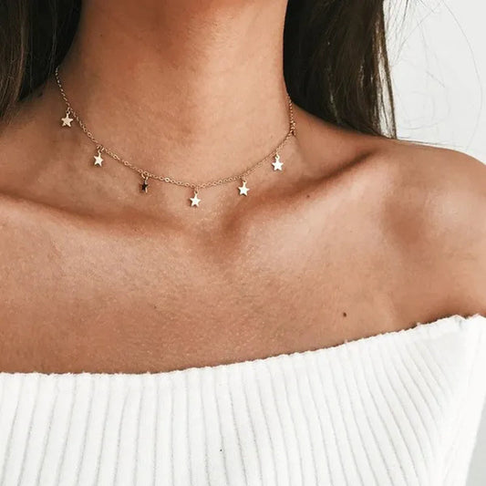 1Pcs Golden Color Star Party Women's Pendant Necklace Fashion Female Choker Necklace Jewelry Simple Ladies Pentagon-Star Jewelry Gifts - WORLD TIME VISITS