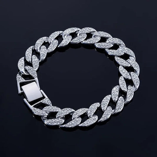 Hot jewelry diamond bracelet stainless steel bracelet Cuban men's gold bracelet platinum bracelet hip hop bracelet